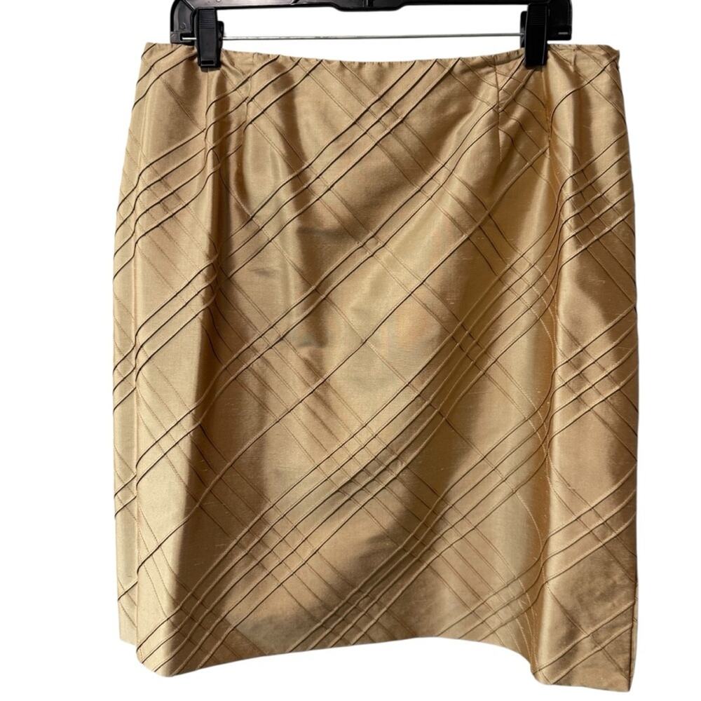 Talbots Silk Shantung Diamond Stitch Side Zip Short Skirt Gold Size 16 Petite